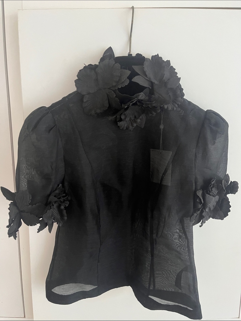Zimmermann Black Sheer Floral-Brand new with tag.Appliqué Puff Sleeve Blouse.